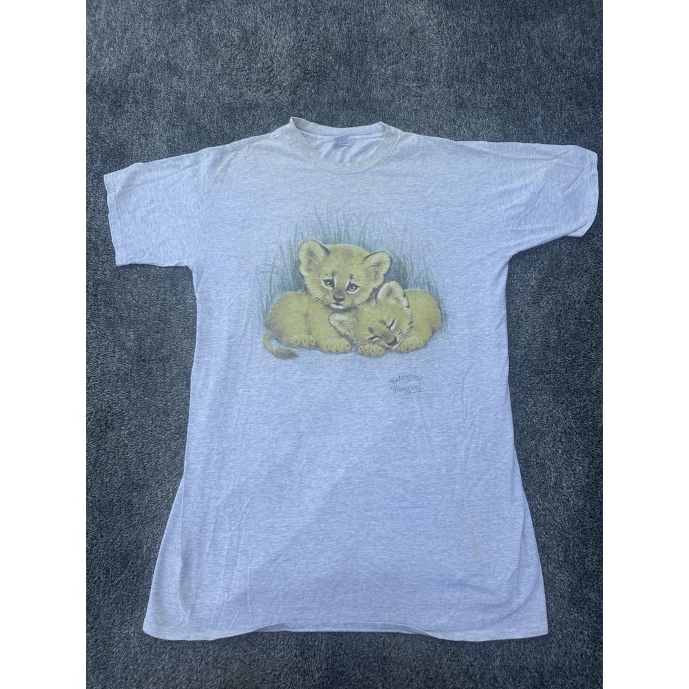 Vintage 1996 Endangered Young'uns Lion Cubs T Shirt USA Made 90s Animal Graphic